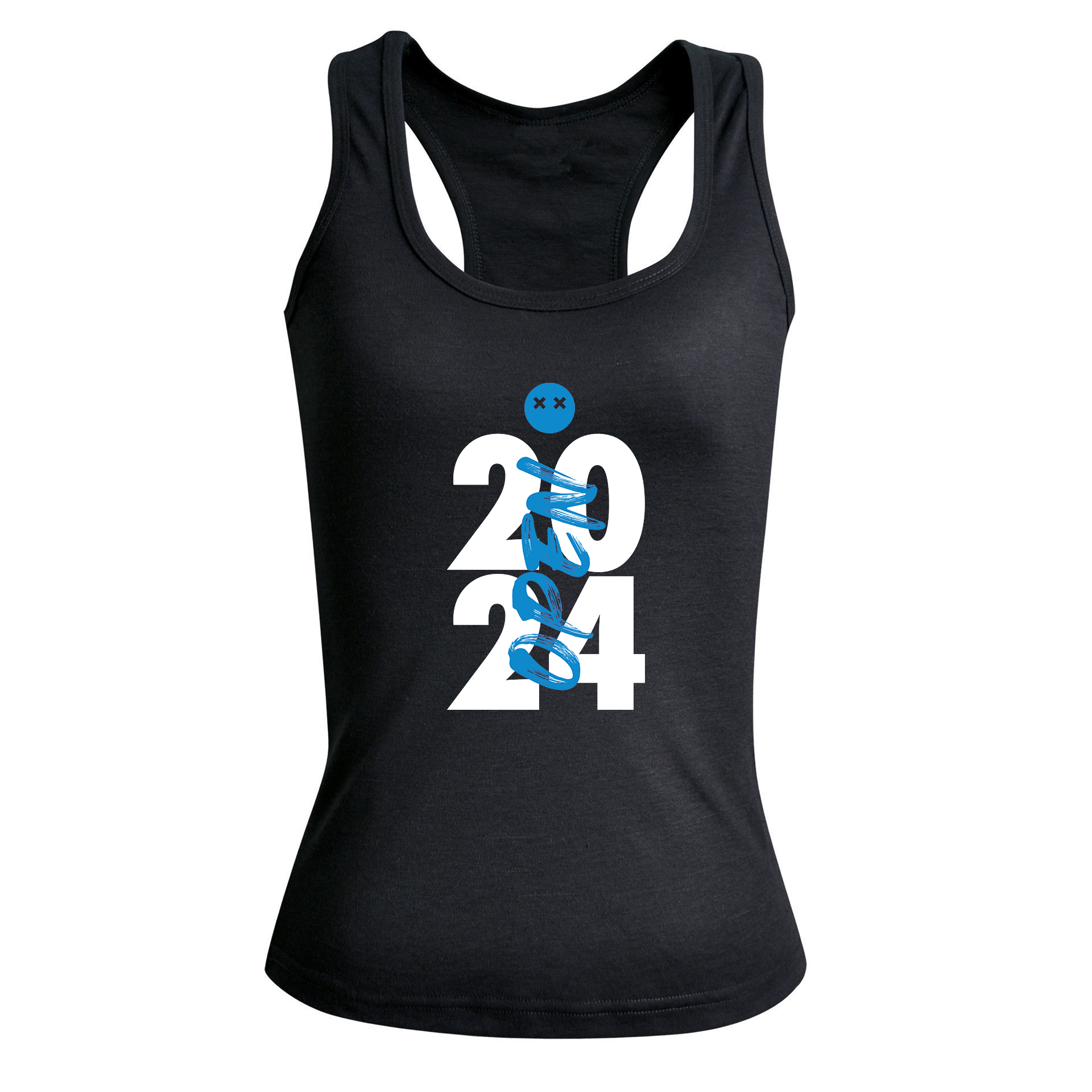 Open 2024 Ladies Black Racerback Buzz Branding